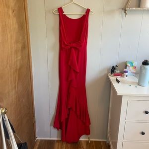 Red floor-length dress